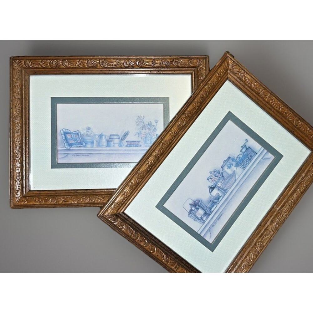 VTG Kay Lamb Shannon Still Life Country Wood Framed Matted Art Prints Set of 2